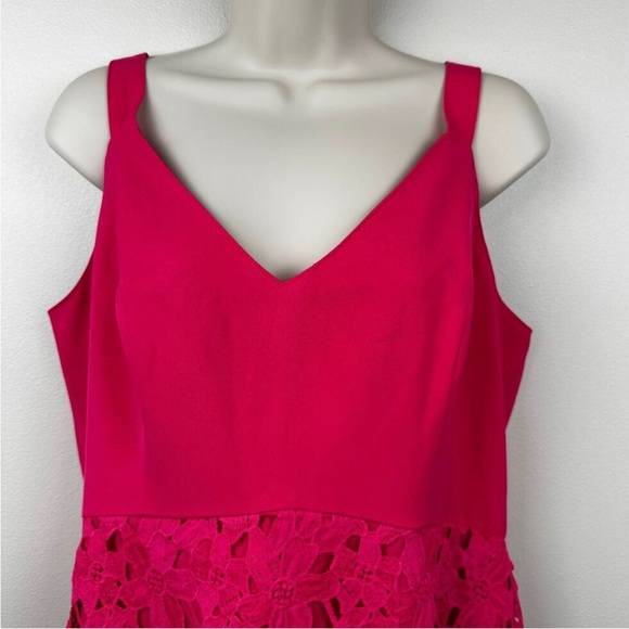 Boston Proper Maxi Dress Mixed Media Lace Pom Pom Sleeveless Hot Pink Size L - Picture 3 of 15